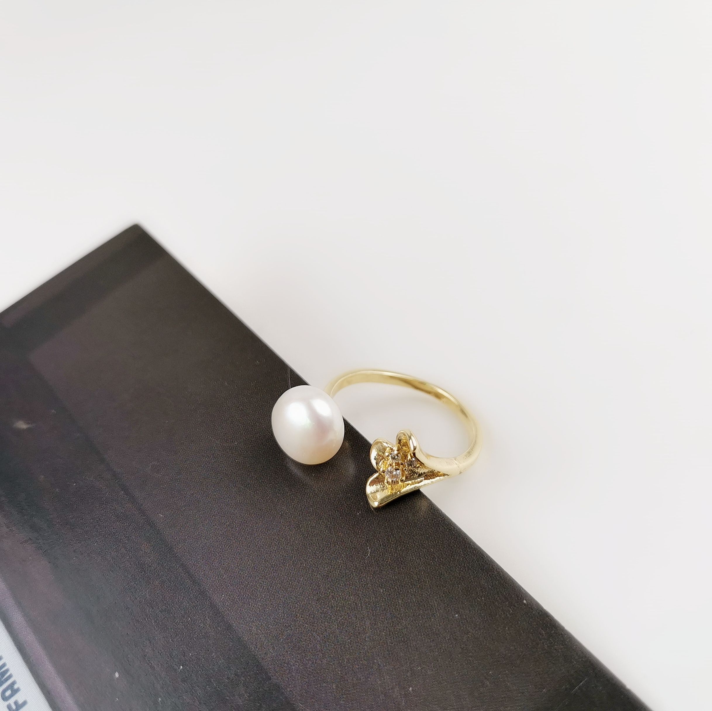 Yiwu Selection delicately inlaid ginkgo biloba pearl ring /4511 full figure