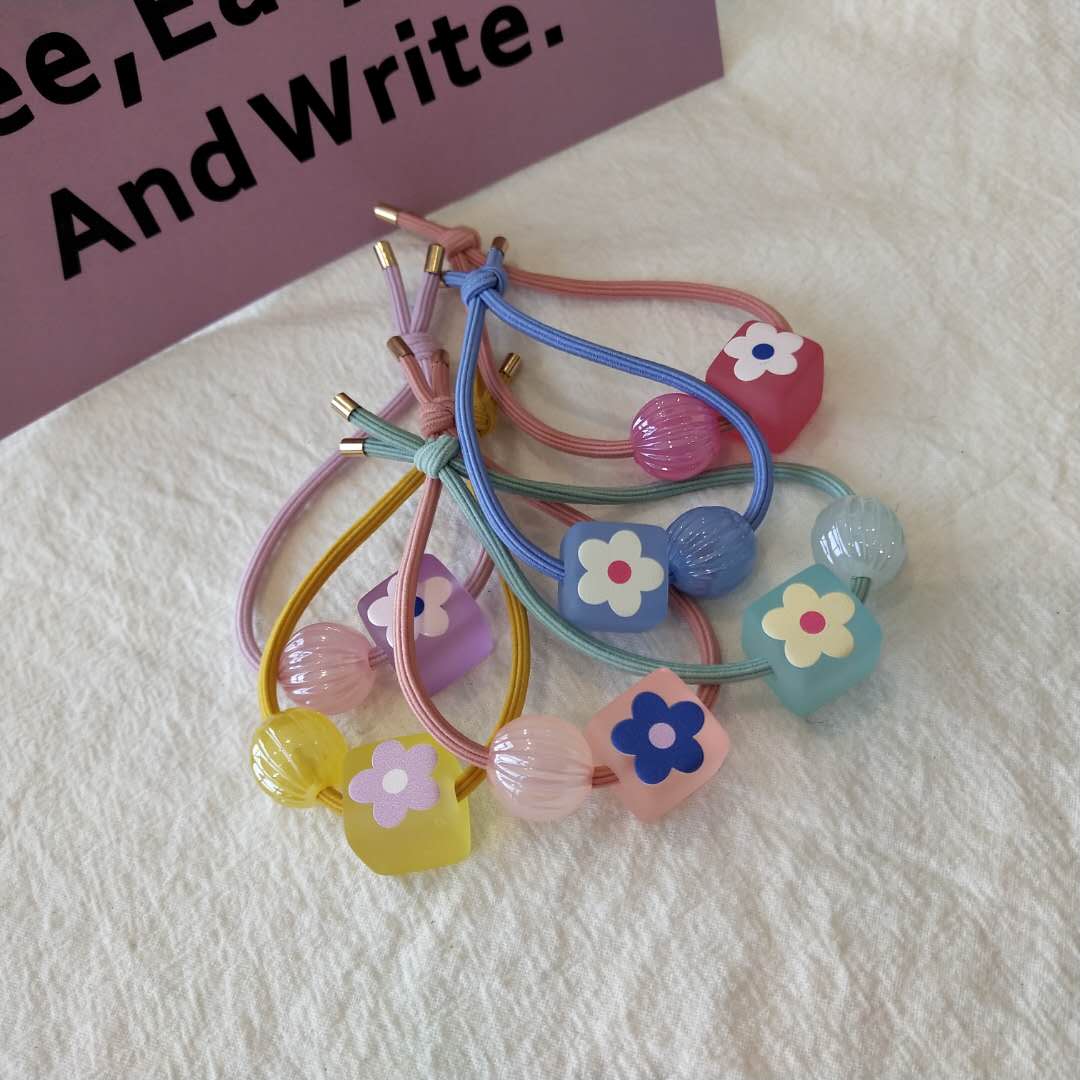 Korean chic style hair tie, rubber square flower hair band, hair tie, simple and fresh hair tie