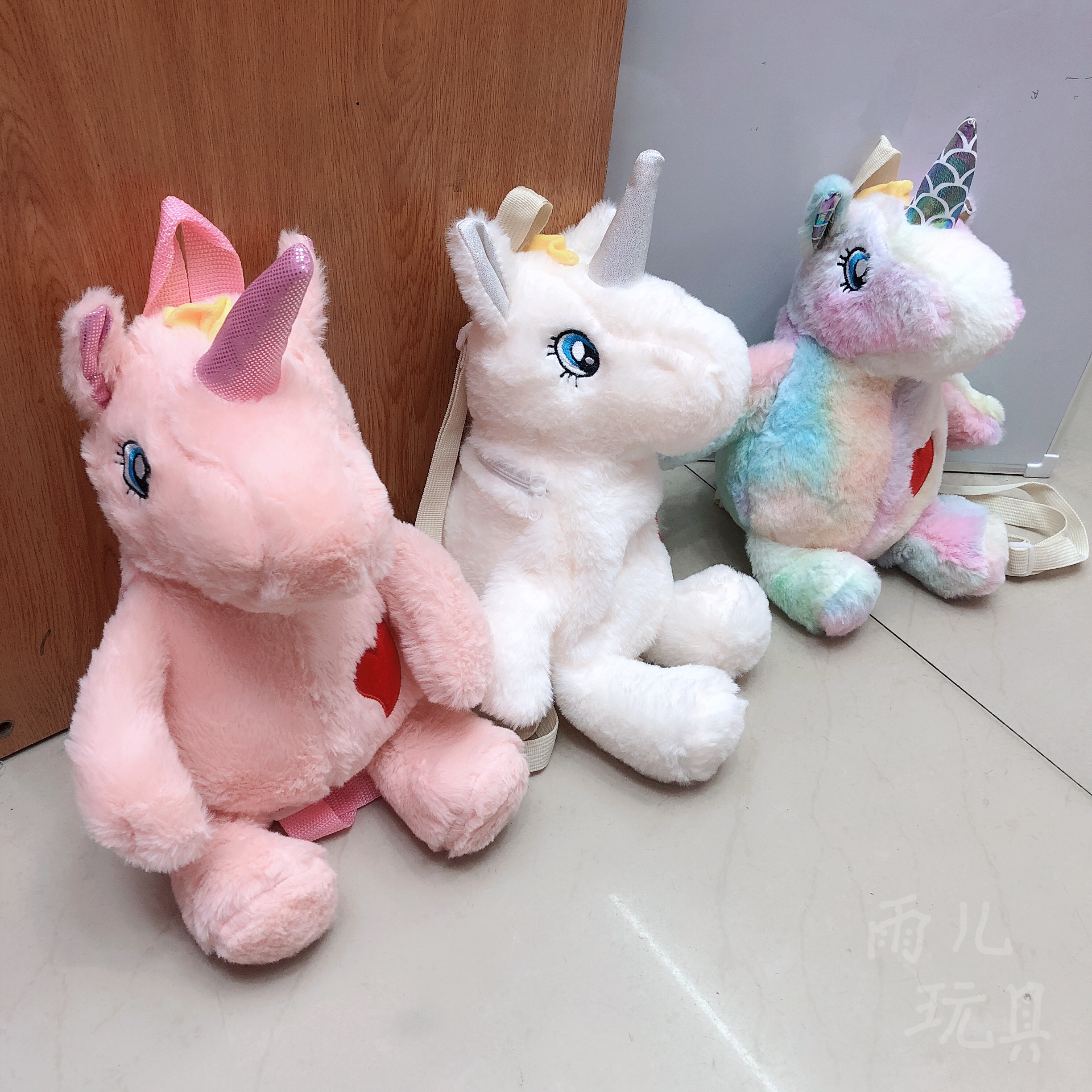 Plush unicorn schoolbag, plush patch unicorn schoolbag, children's schoolbag, backpack, children's unicorn schoolbag, Korean style fashionable schoolbag, backpack undefined