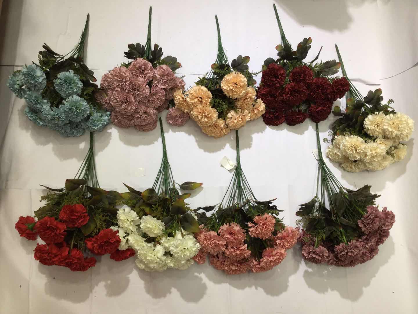 Xiange Flower Art Simulation Flower Wedding Wall Flower Collocation Manufacturers Direct Plastic Green Plant Decoration 18 Carnations full figure