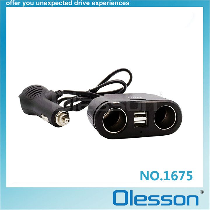 olesson新款数显大功率双USB一拖二车载点烟器车充详情图1