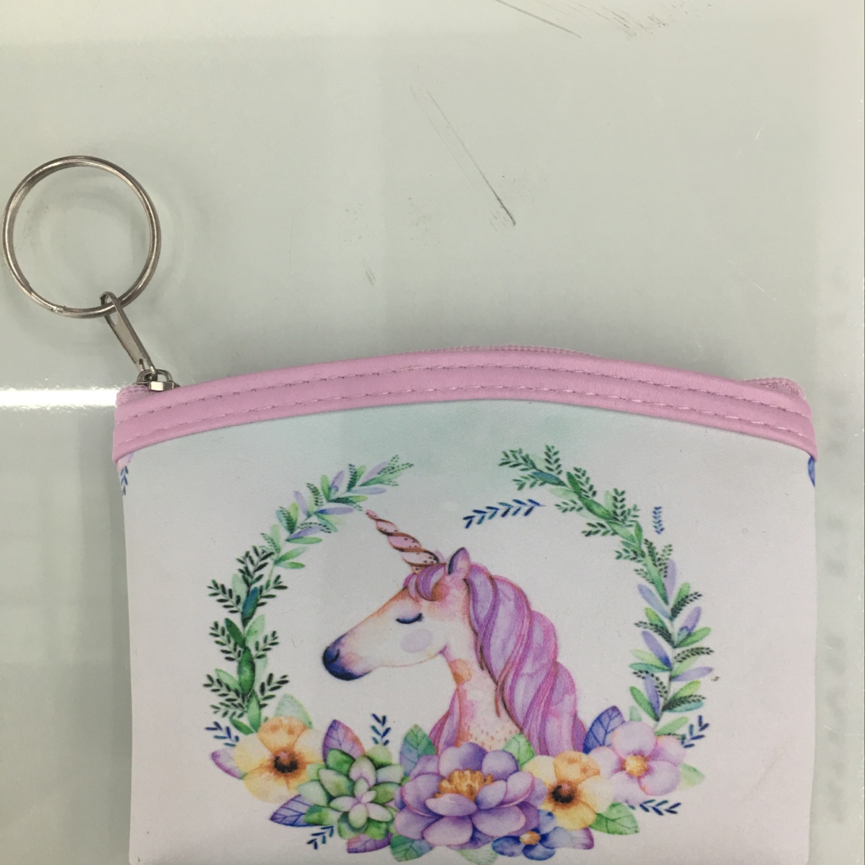 PU digital printed border garland unicorn coin purse