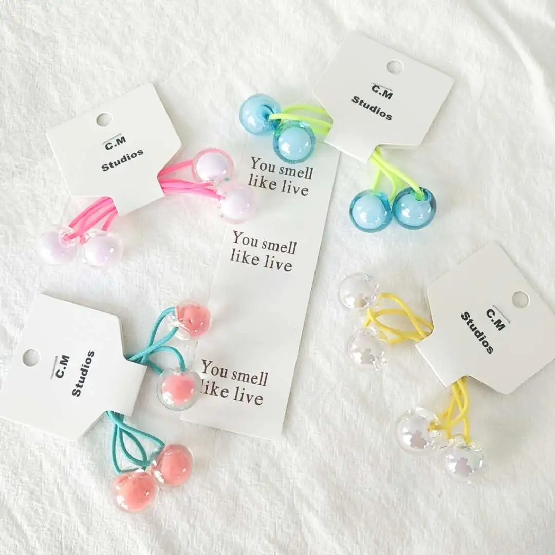 Korean chic style hair tie with double round bead hair bands, high elasticity and hair ties, simple and cute hair tie detail image 2