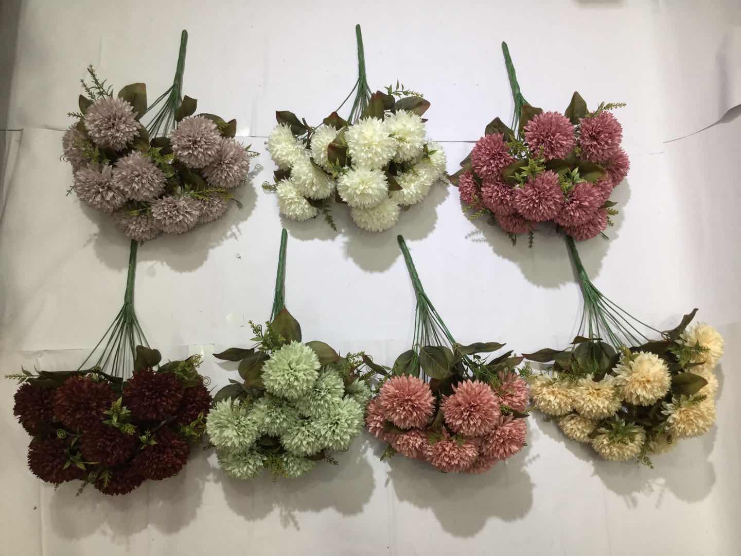 Xiange Flower Art Simulation Flower Wedding Wall Flower Collocation Manufacturers Direct Plastic Green Plant Decoration 12 Happy Chrysanthemum full figure