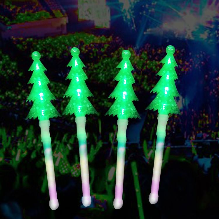 新款LED圣诞树发光棒 儿童塑料松树发光棒 圣诞Party七灯松树棒