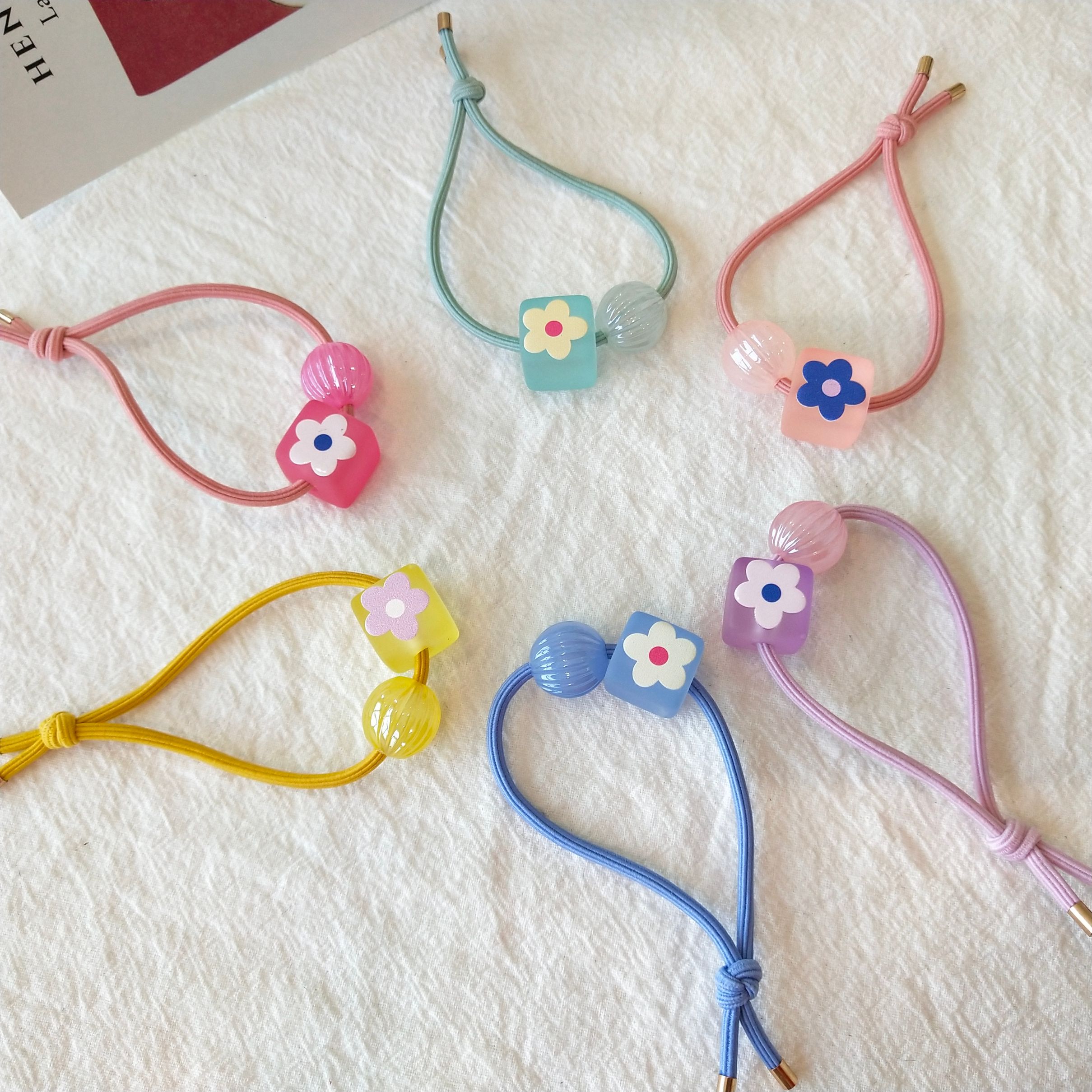 Korean chic style hair tie, rubber square flower hair band, hair tie, simple and fresh hair tie detail image 11