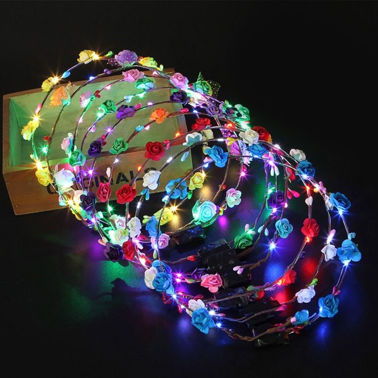 LED花环 发光七彩花环 十灯花发光花环头箍头饰