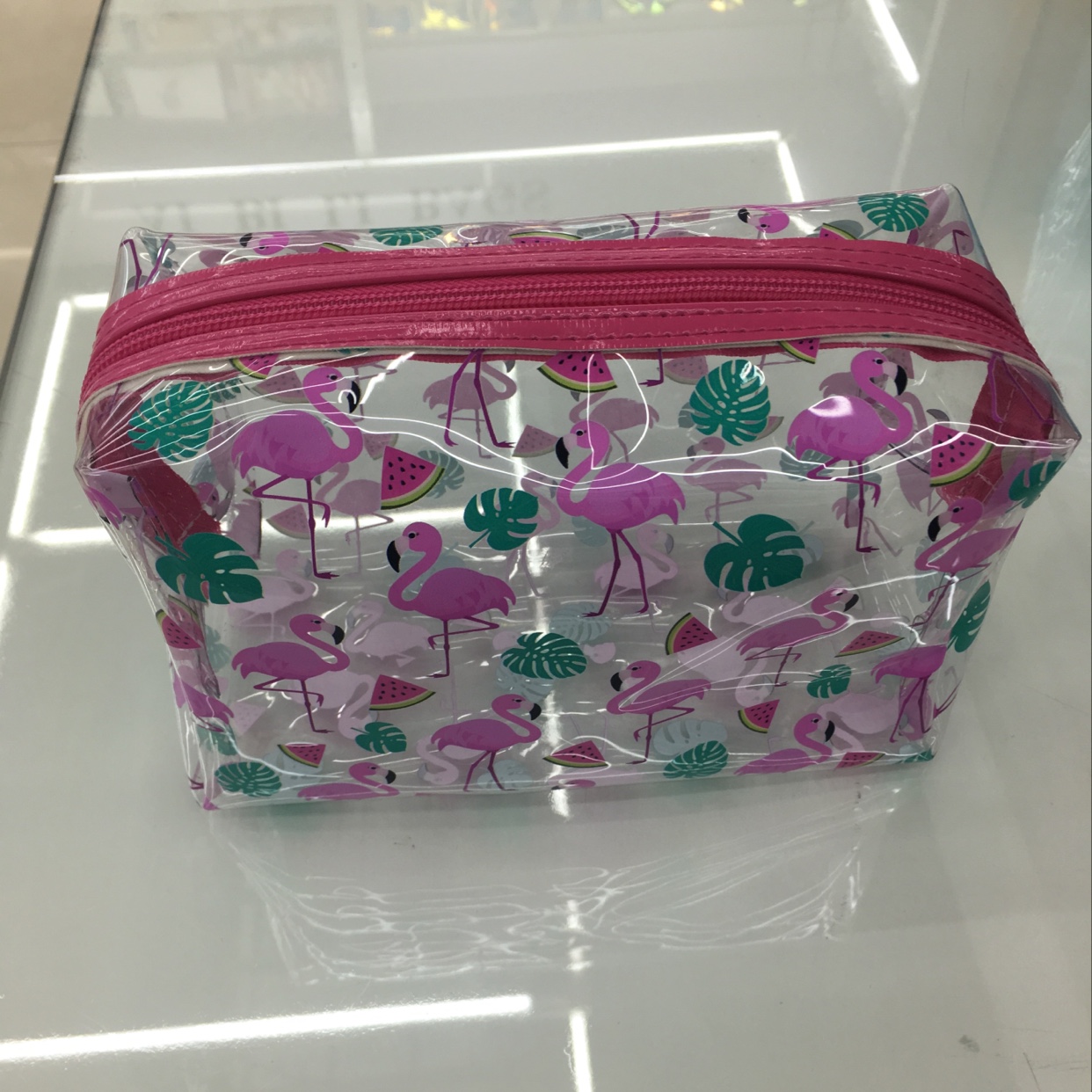 PVC printed waterproof flamingo cosmetic bag