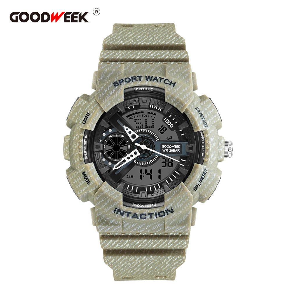 Goodweek New Denim Sports Watch Men's Electronic Waterproof Digital Quartz Watch Dual Display Watch undefined