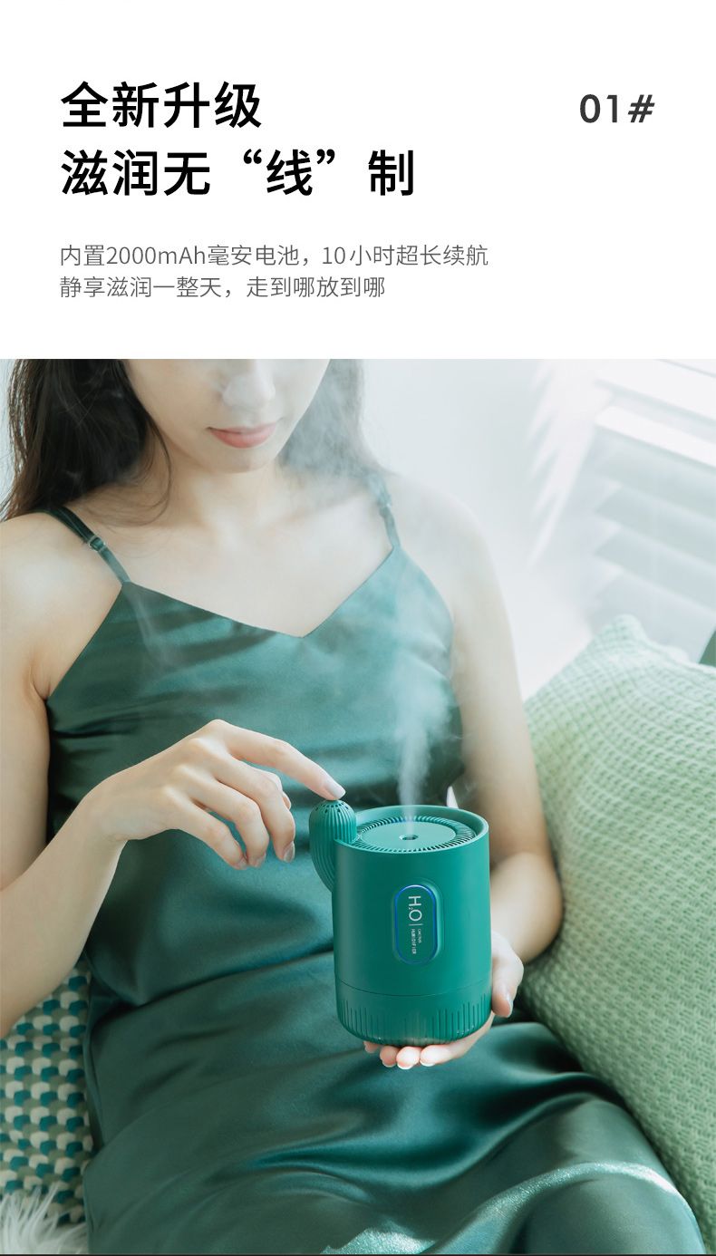 Scented cactus humidifier, portable battery, USB mini humidifier, customized for home, bedroom and office detail image 4