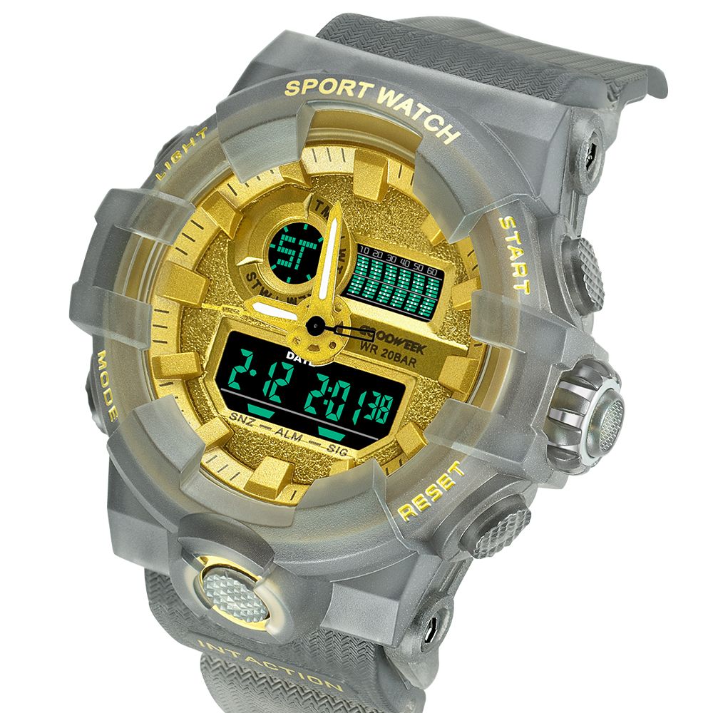 Goodweek Transparent Men's Sports Watch Waterproof Digital Quartz Watch Dual Display Watch undefined