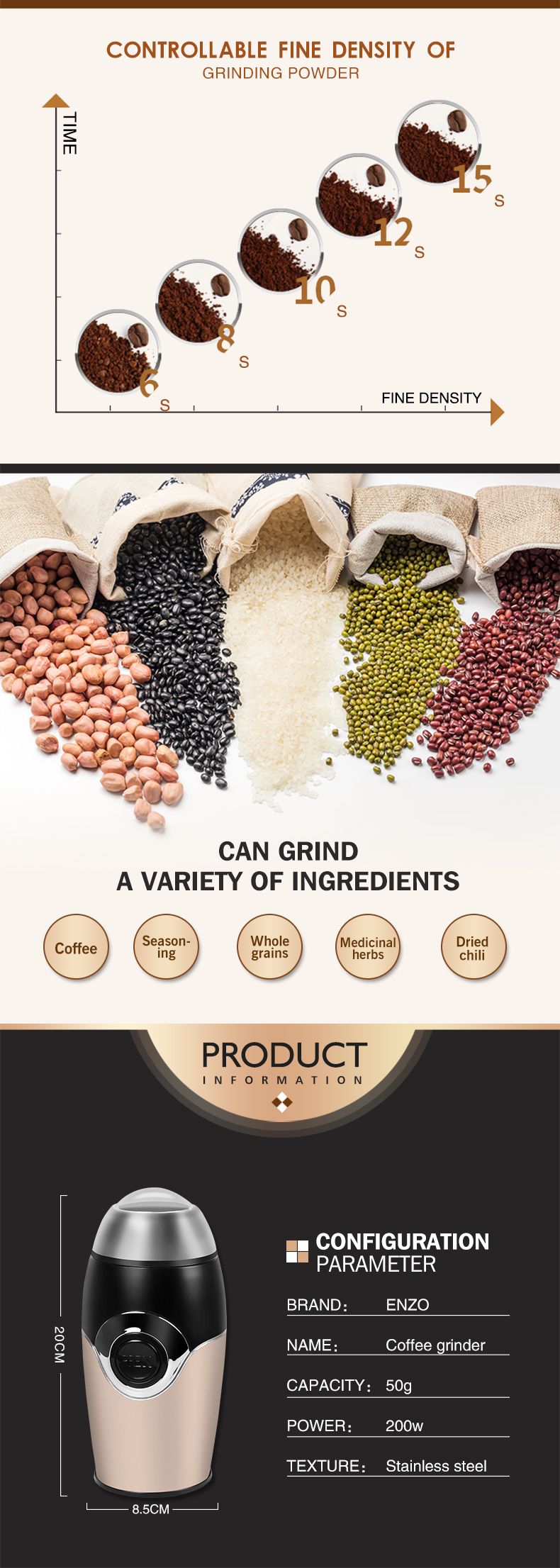 ENZO恩佐多功能电动中药材辣椒打粉磨豆小型家用咖啡研磨粉碎机详情图4