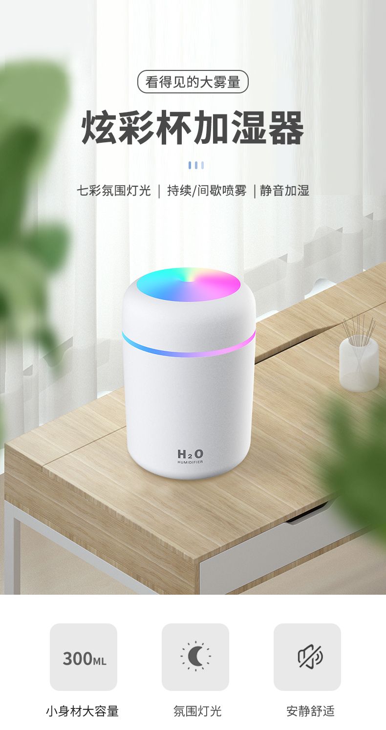 Creative colorful cup humidifier, seven-color rotating ambient light, household car water replenishment device, humidifier detail image 1