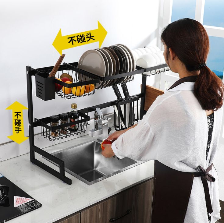 35823 stainless steel kitchen bowl and plate draining rack, kitchen bowl and plate storage rack, draining rack, multi-functional storage for kitchenware bowls and chopsticks Specification image