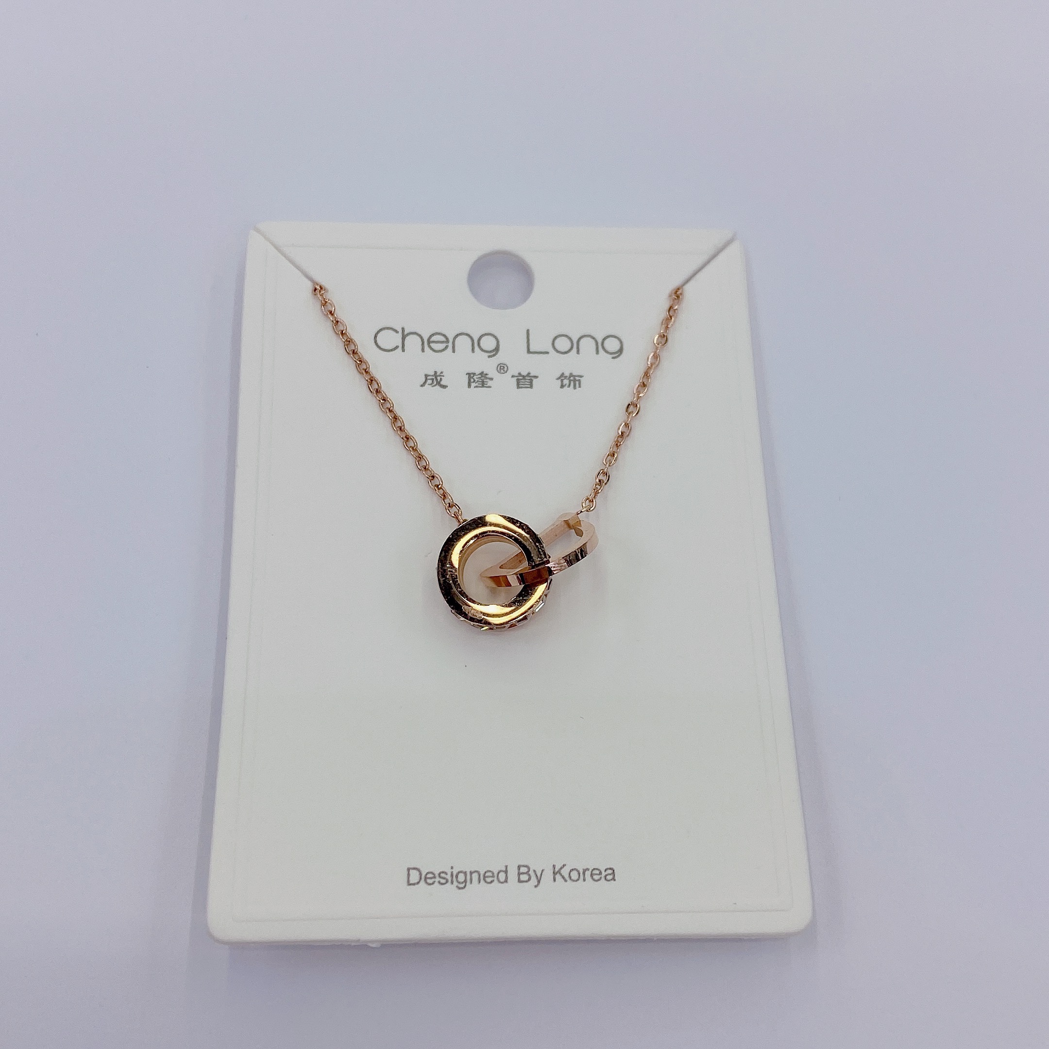 Chenglong Jewelry Titanium Steel D-shaped Zircon Double Ring Necklace, non-fading C0754-42.5 details Picture