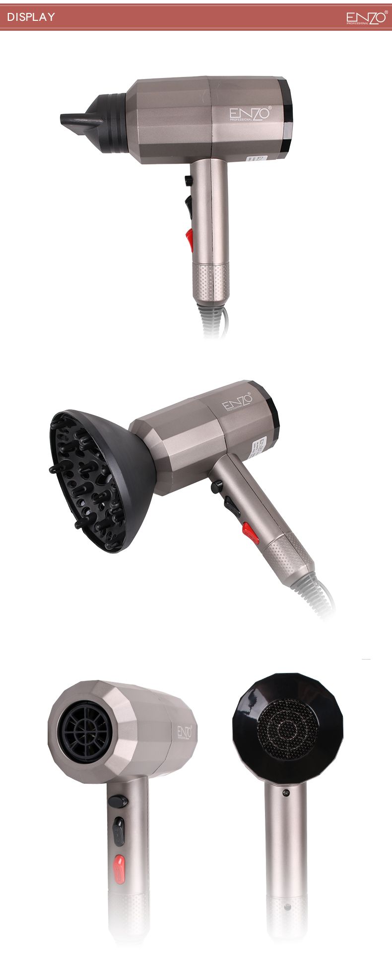 ENZO恩佐家用电器网红爆款冷热风便携式锤子大风罩负离子电吹风筒详情图5