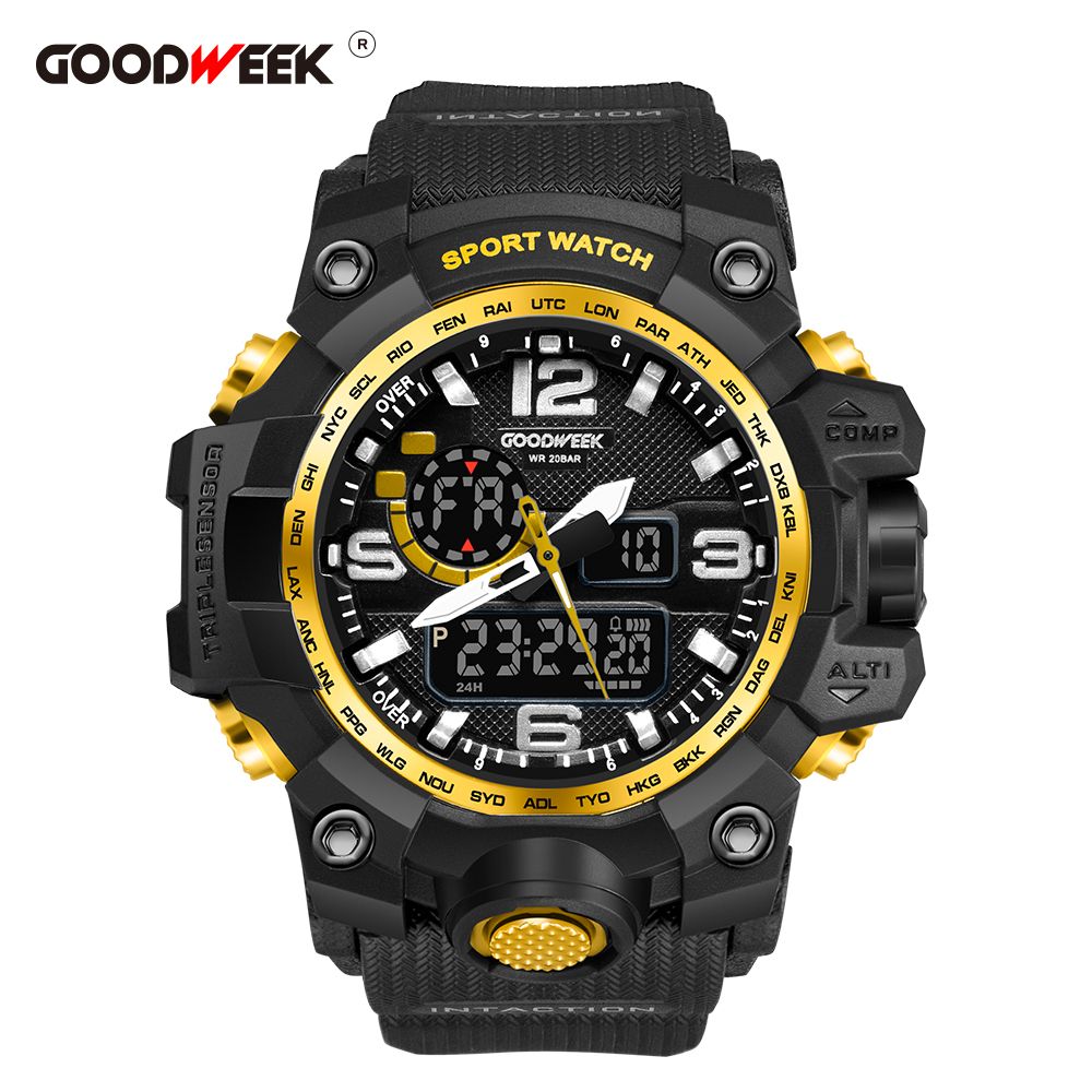 Goodweek Casio Style Men's Sports Watch Waterproof Dual Display Watch Stall Economy Application Scenario