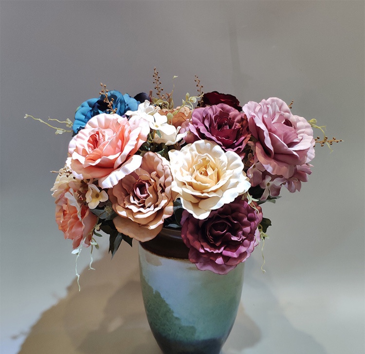 11 European classic rose simulation bouquet of vintage home decoration wedding put fake flower manufacturers wholesale thumbnail