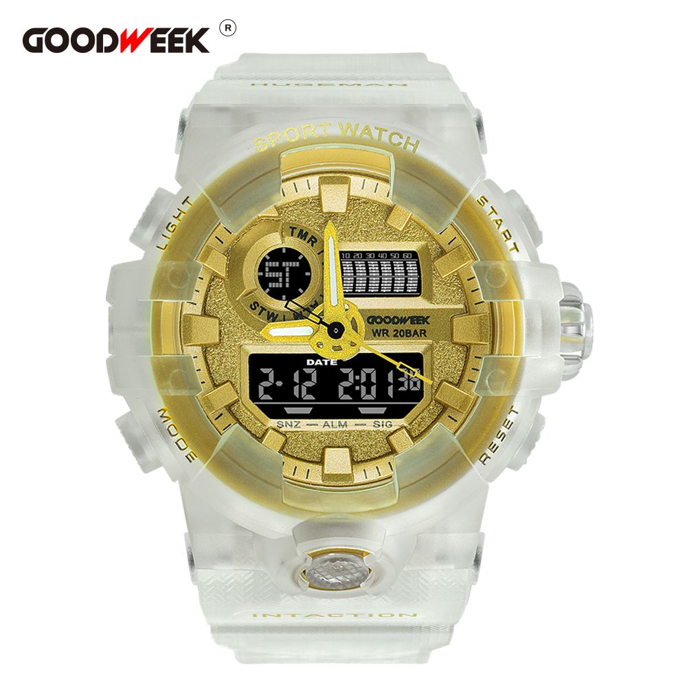 Goodweek Transparent Men's Sports Watch Waterproof Digital Quartz Watch Dual Display Watch full figure