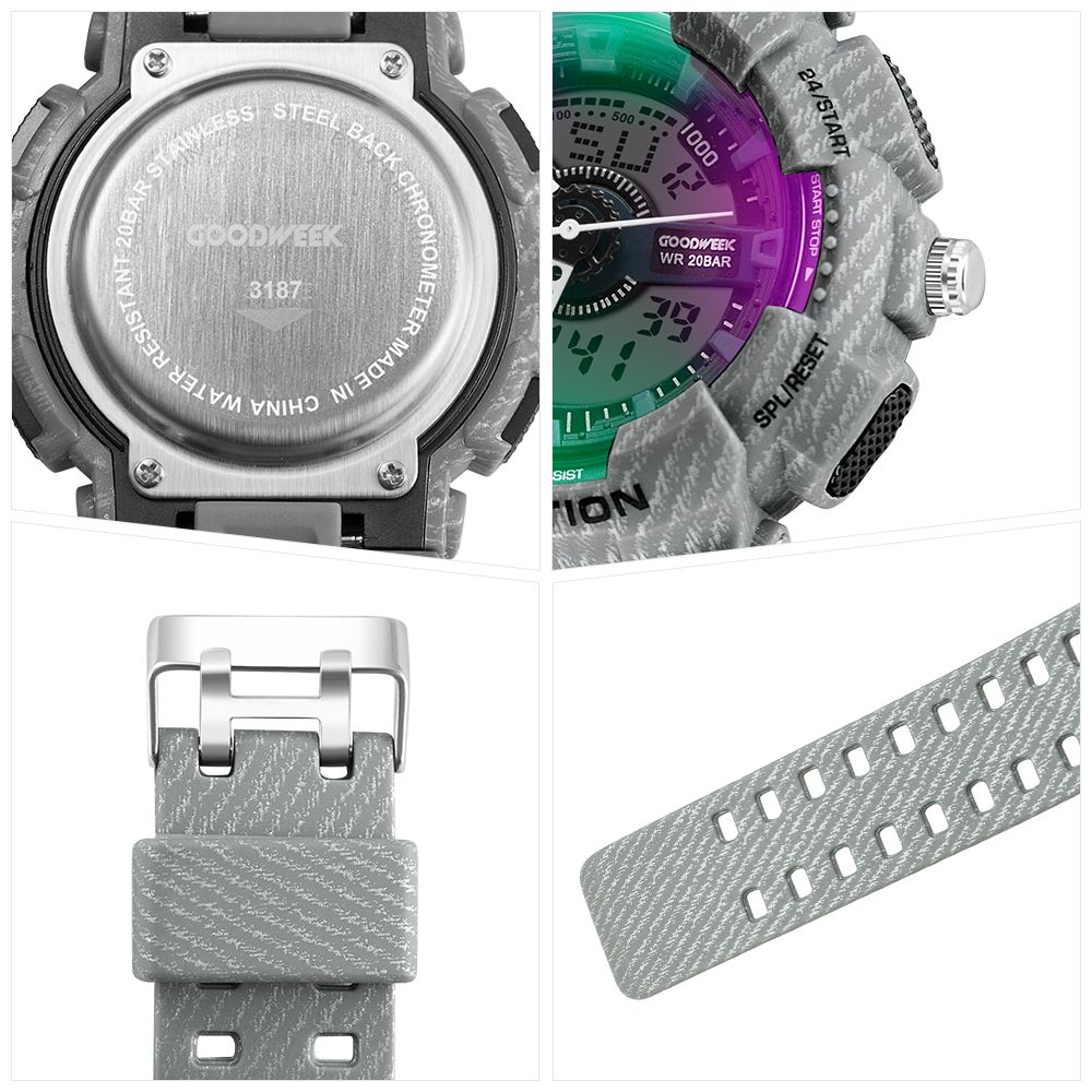 Goodweek New Denim Sports Watch Men's Electronic Waterproof Digital Quartz Watch Dual Display Watch undefined