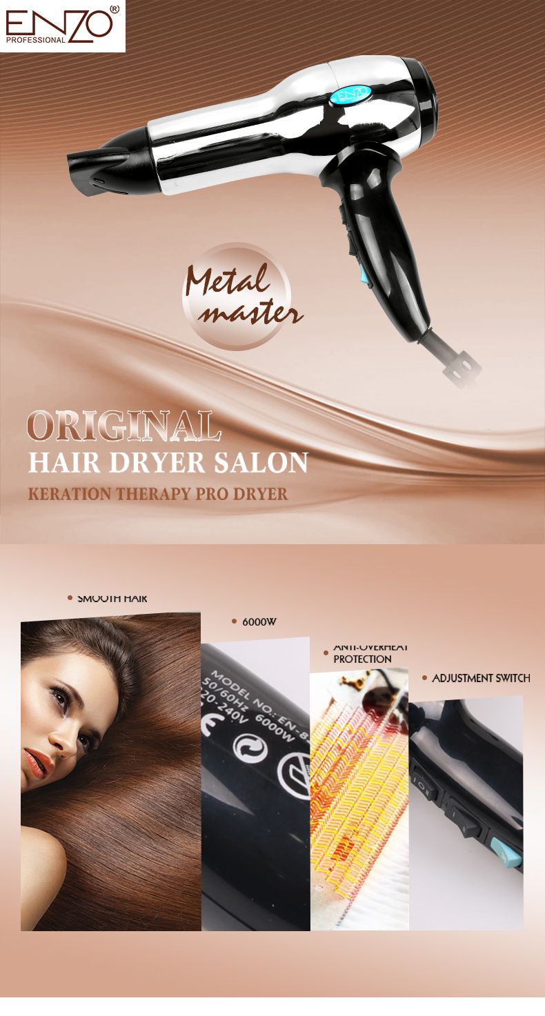 ENZO household high-temperature hot and cold high-power hair dryer with metal stainless steel casing for barber shops and hair salons detail image 1