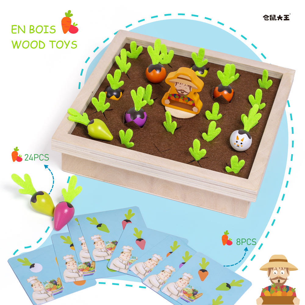 New fun board game pull radish Lianliankan game children's educational wooden toys children grasp sensory building blocks fun vegetable memory game undefined