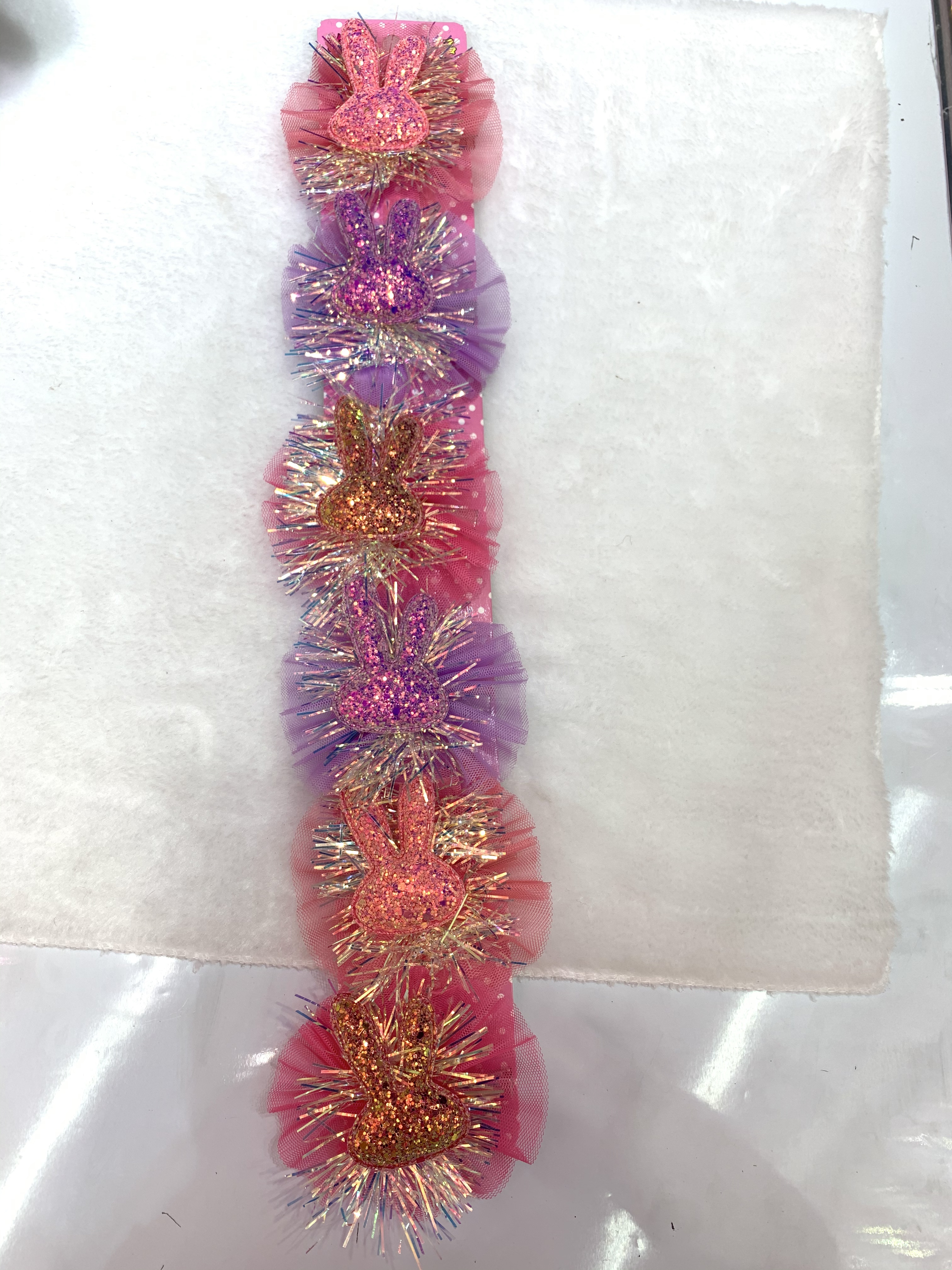 新款饰品弹力膜兔耳朵发夹可爱网花发饰发夹产品图