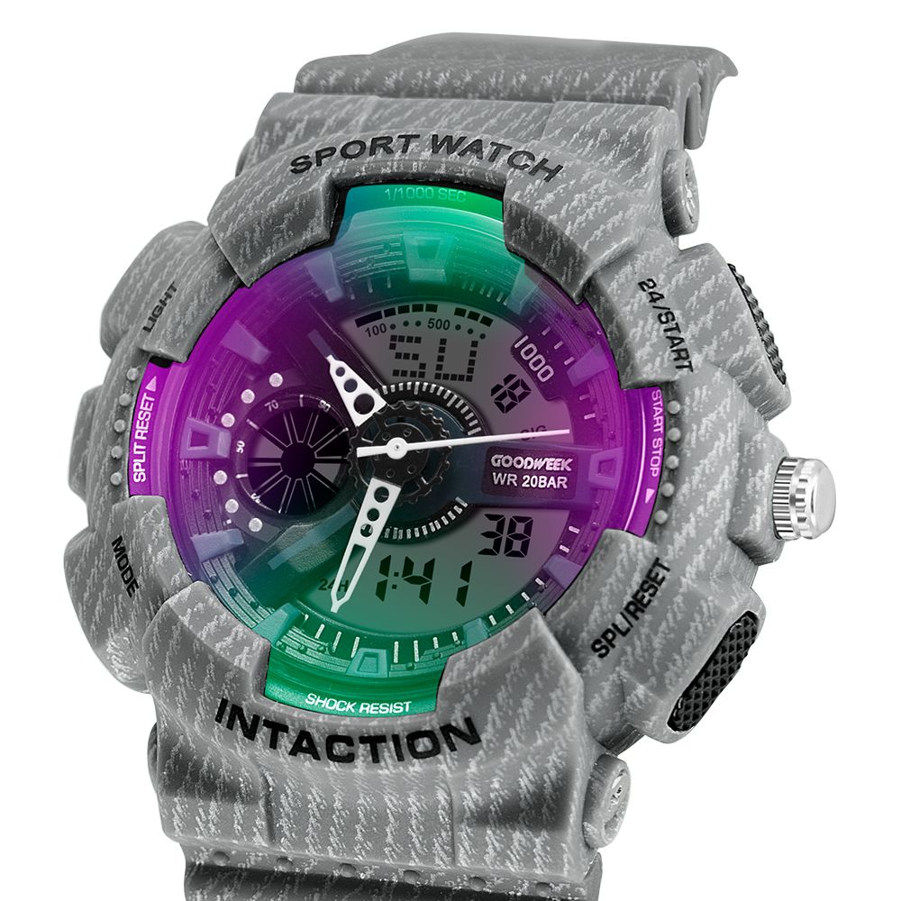 Goodweek New Denim Sports Watch Men's Electronic Waterproof Digital Quartz Watch Dual Display Watch undefined