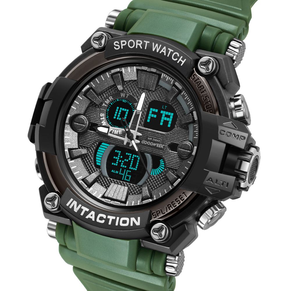 Goodweek Luxury Men's Sport Waterproof Digital Quartz Watch Men's Multi-Function Dual-Display Watch undefined