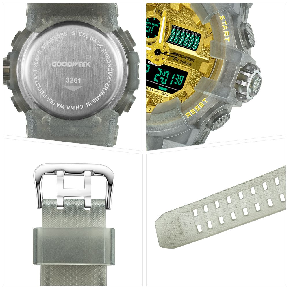 Goodweek Transparent Men's Sports Watch Waterproof Digital Quartz Watch Dual Display Watch Item Picture