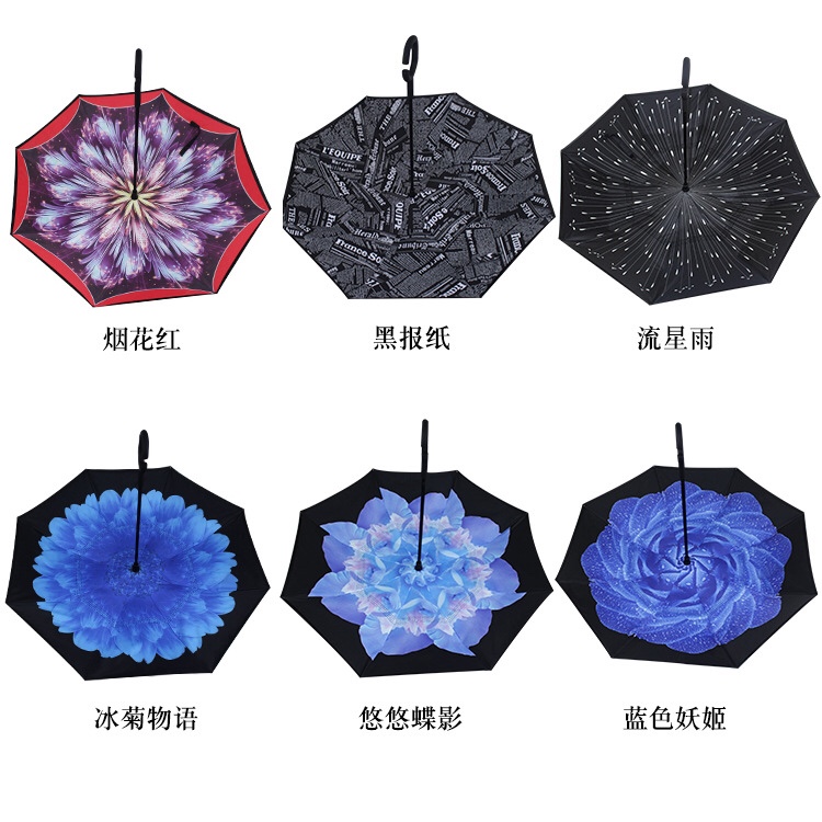 厂家直销免持C型双层可站立反向伞 汽车伞广告伞定制LOGO反向伞白底实物图