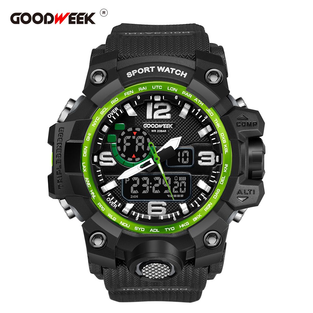 Goodweek Casio Style Men's Sports Watch Waterproof Dual Display Watch Stall Economy undefined