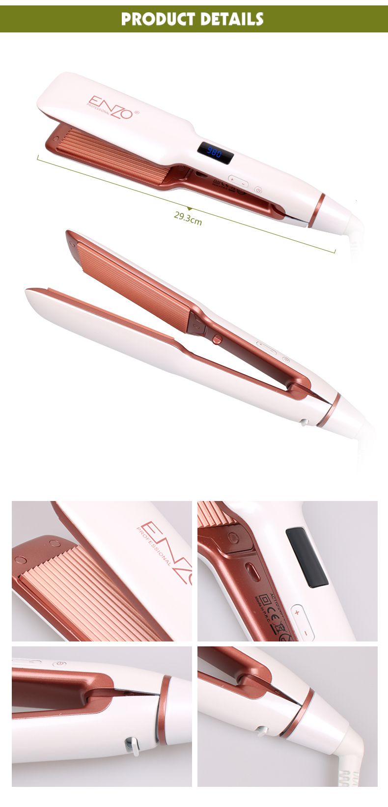 ENZO恩佐新款理发店陶瓷涂层宽板蓬松直发玉米烫夹板波浪卷烫发器详情图6