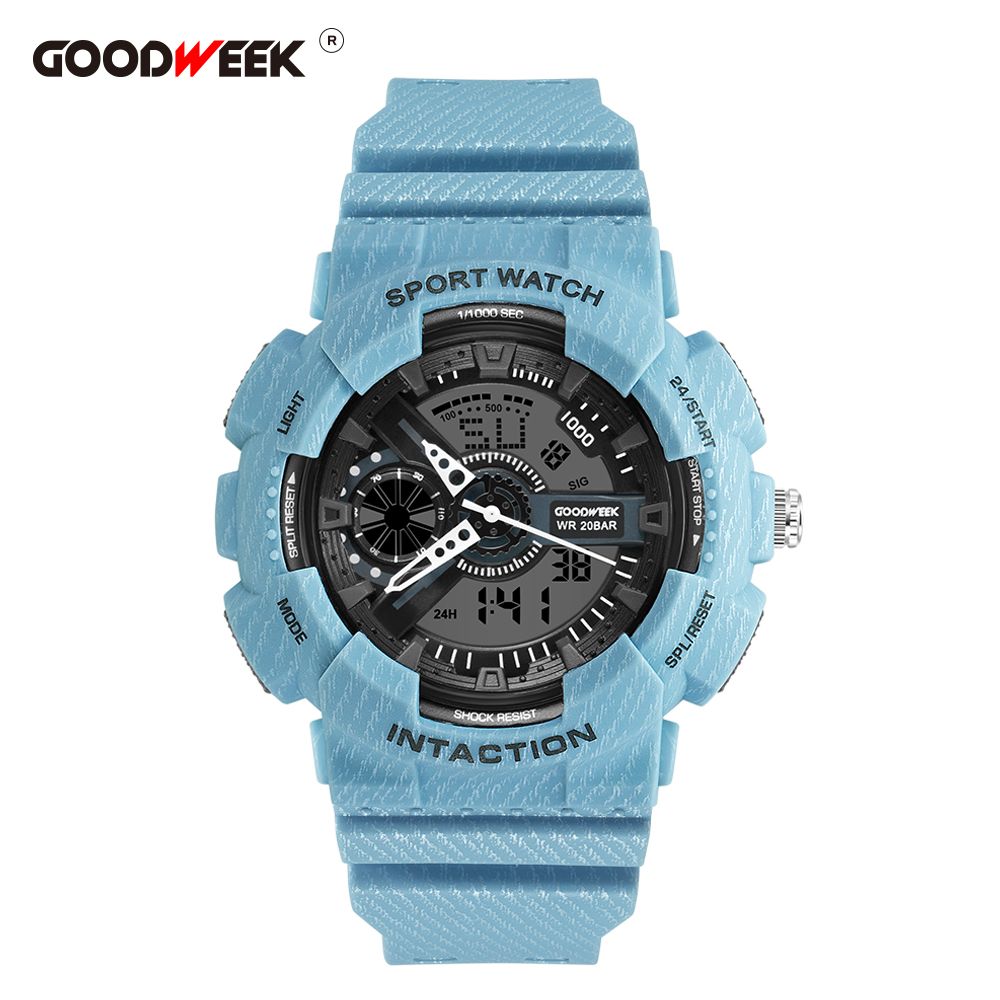 Goodweek New Denim Sports Watch Men's Electronic Waterproof Digital Quartz Watch Dual Display Watch details Picture