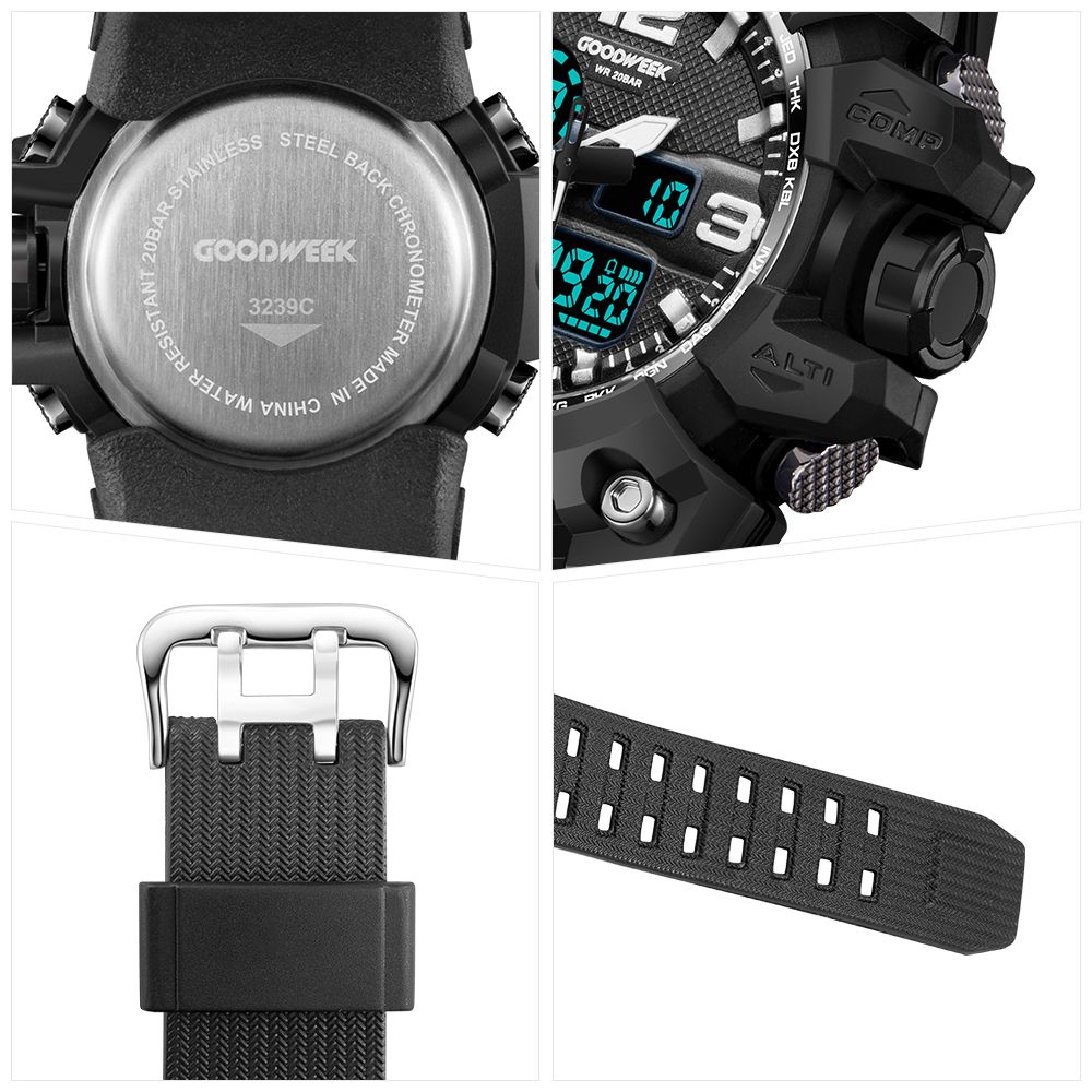 Goodweek Casio Style Men's Sports Watch Waterproof Dual Display Watch Stall Economy undefined