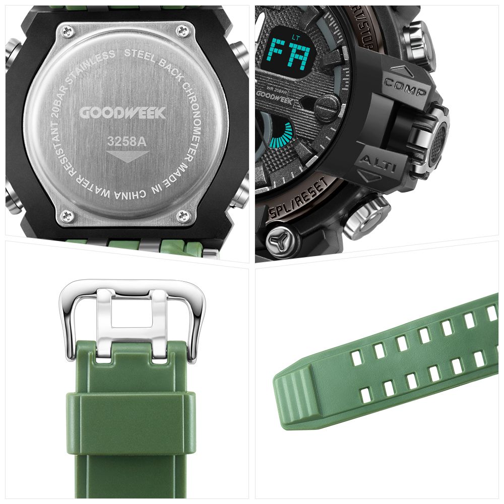 Goodweek Luxury Men's Sport Waterproof Digital Quartz Watch Men's Multi-Function Dual-Display Watch undefined