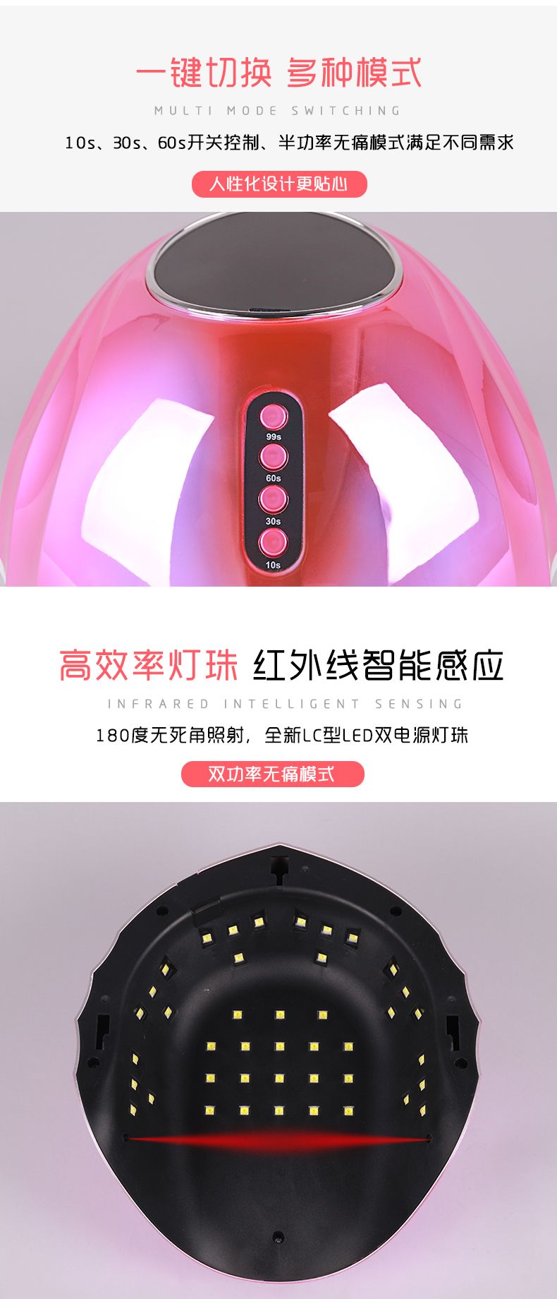 源头工厂跨境新品120W双光源UV美甲灯智能光疗机LED指甲速干烤灯详情图4