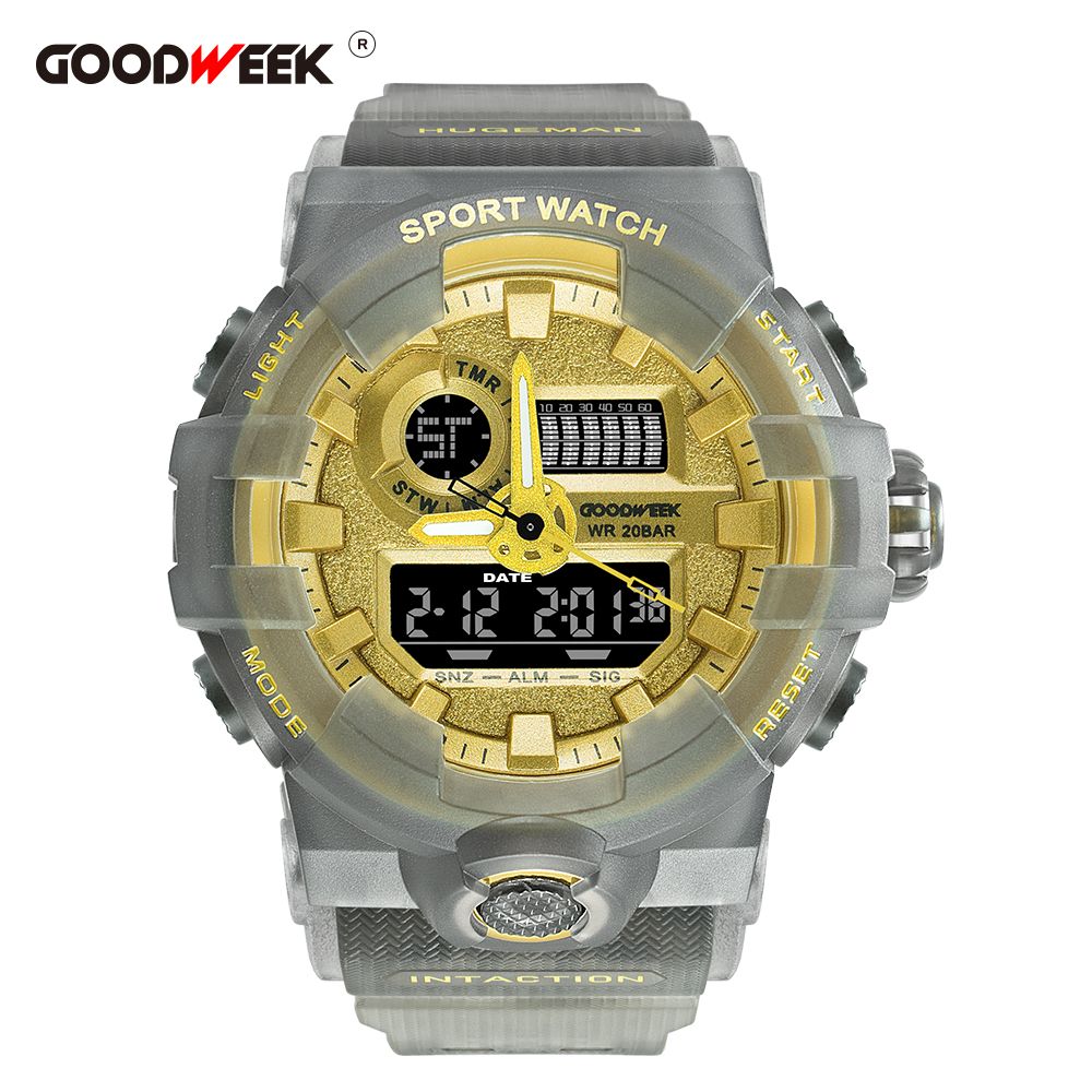 Goodweek Transparent Men's Sports Watch Waterproof Digital Quartz Watch Dual Display Watch undefined
