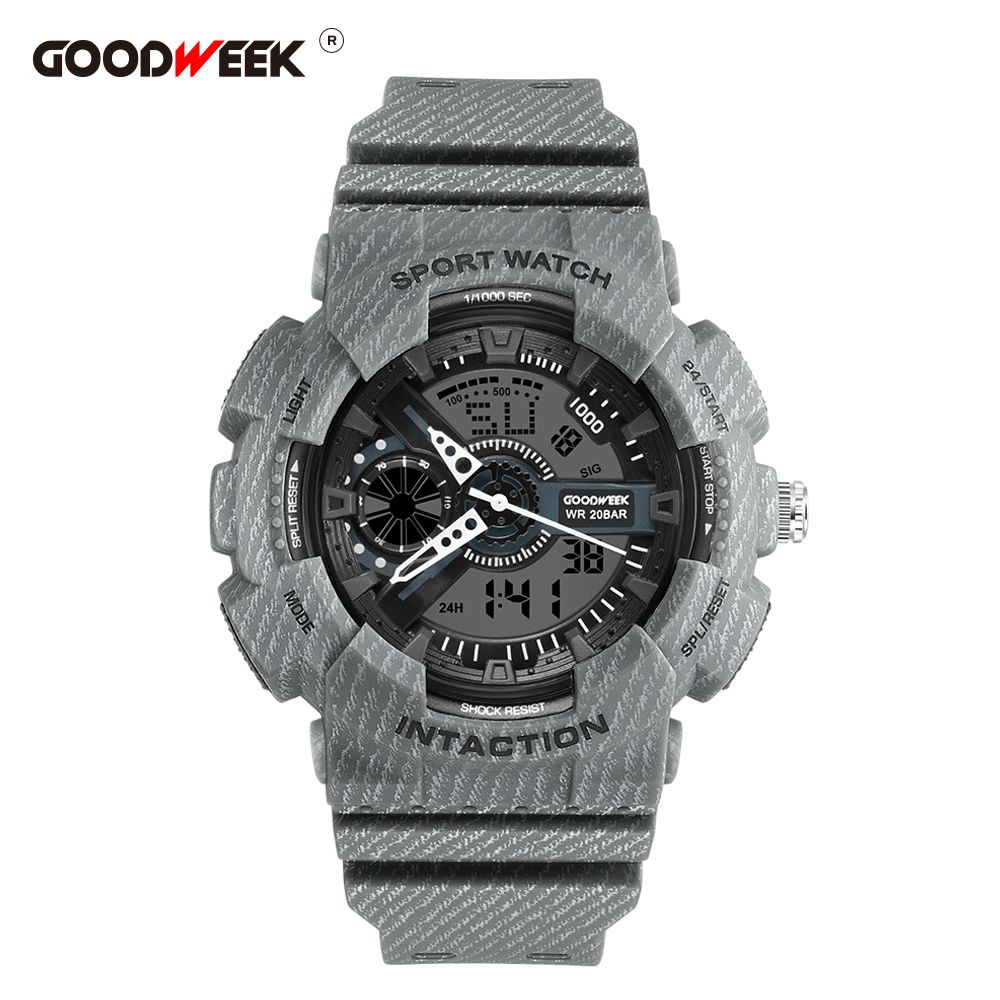 Goodweek New Denim Sports Watch Men's Electronic Waterproof Digital Quartz Watch Dual Display Watch Item Picture