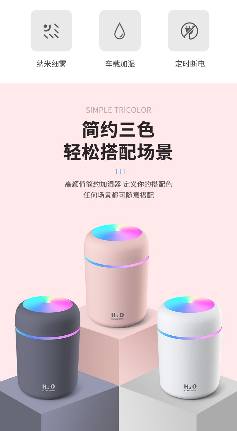 Creative colorful cup humidifier, seven-color rotating ambient light, household car water replenishment device, humidifier detail image 2