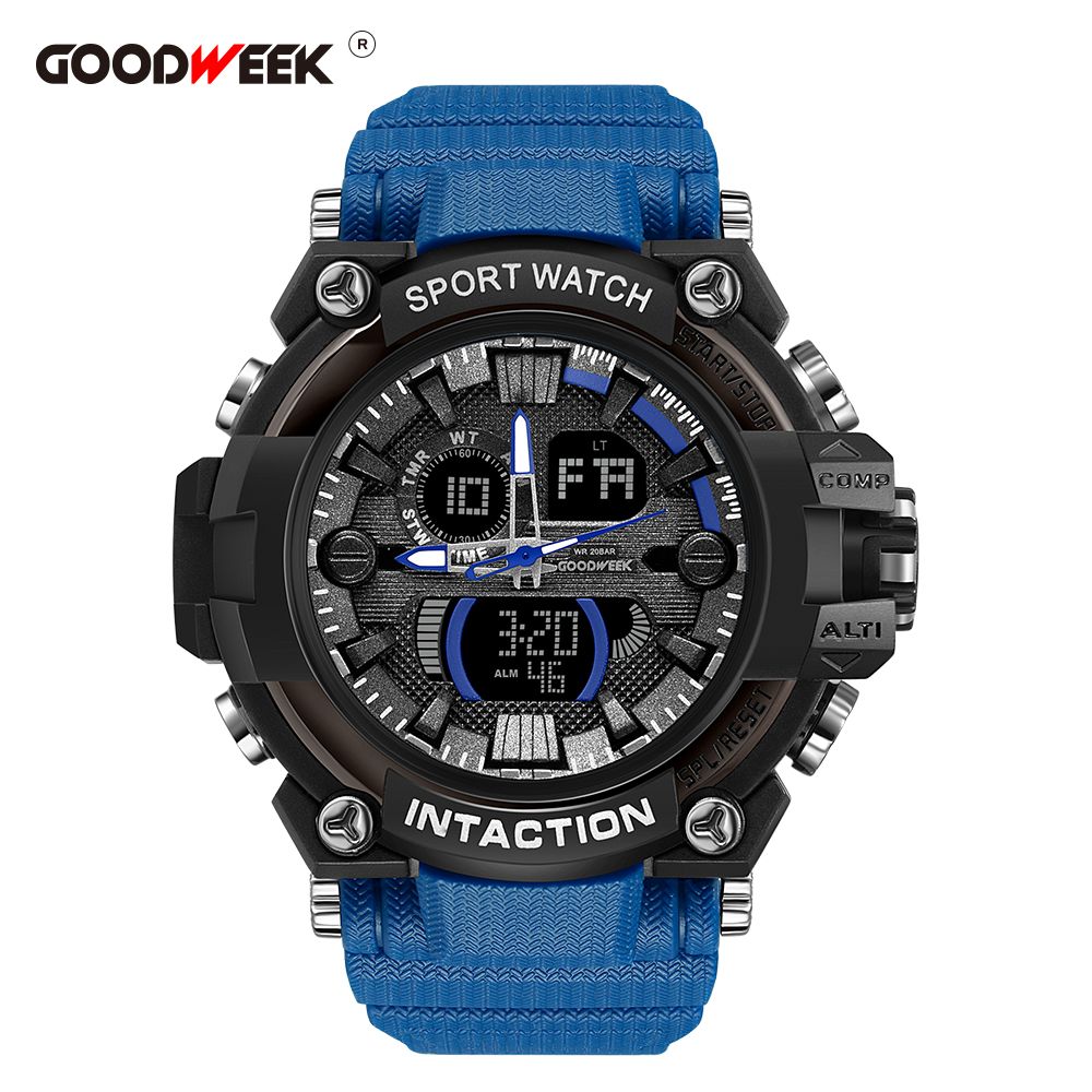 Goodweek Luxury Men's Sport Waterproof Digital Quartz Watch Men's Multi-Function Dual-Display Watch undefined