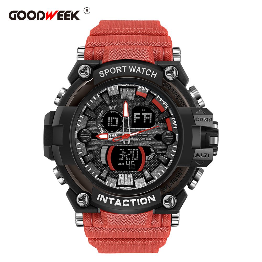 Goodweek Luxury Men's Sport Waterproof Digital Quartz Watch Men's Multi-Function Dual-Display Watch Item Picture