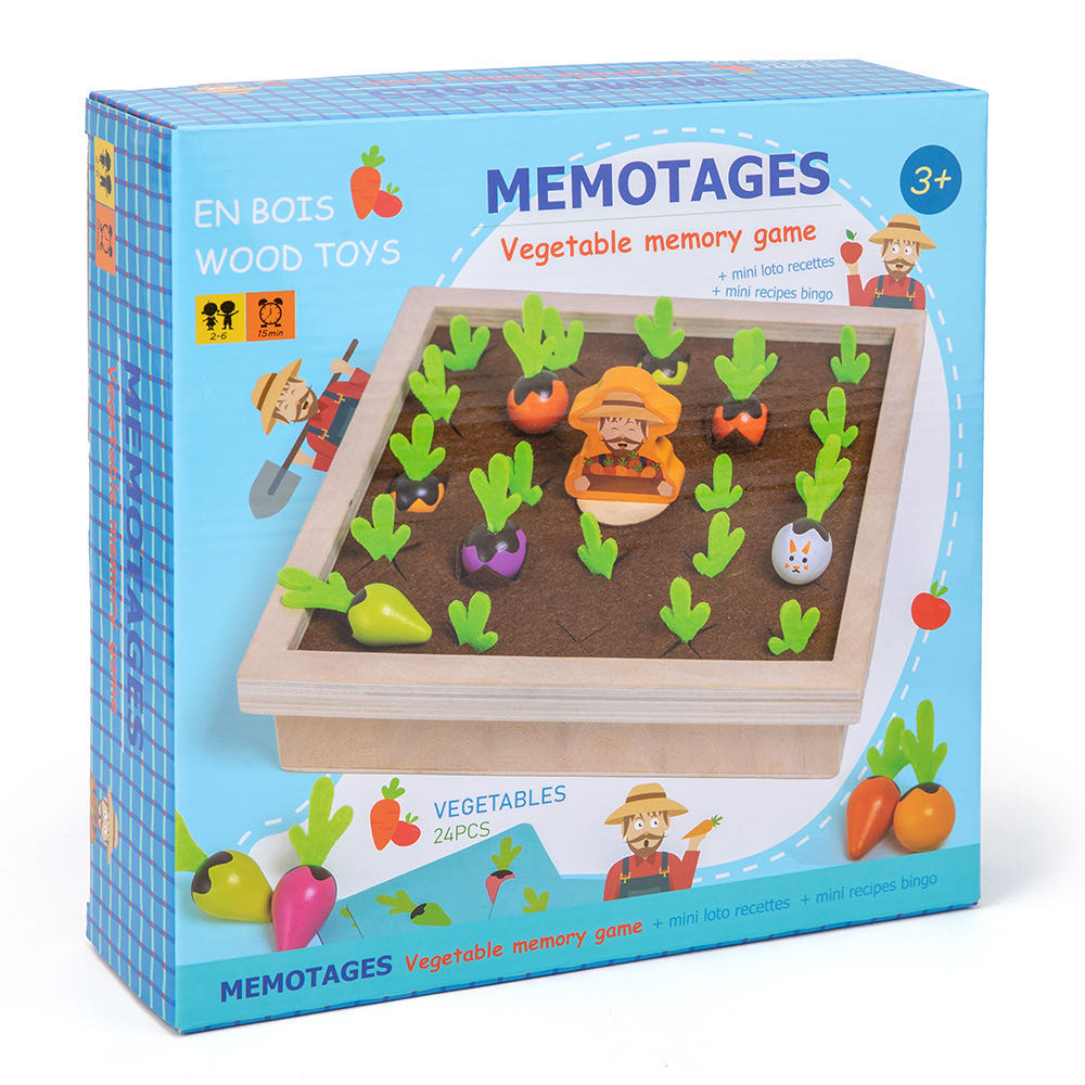 New fun board game pull radish Lianliankan game children's educational wooden toys children grasp sensory building blocks fun vegetable memory game full figure
