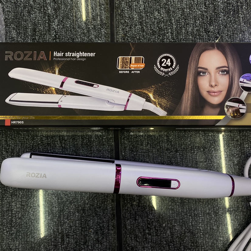 The adjustable temperature range of the Rozia lady's straight plate holder shows HR790S