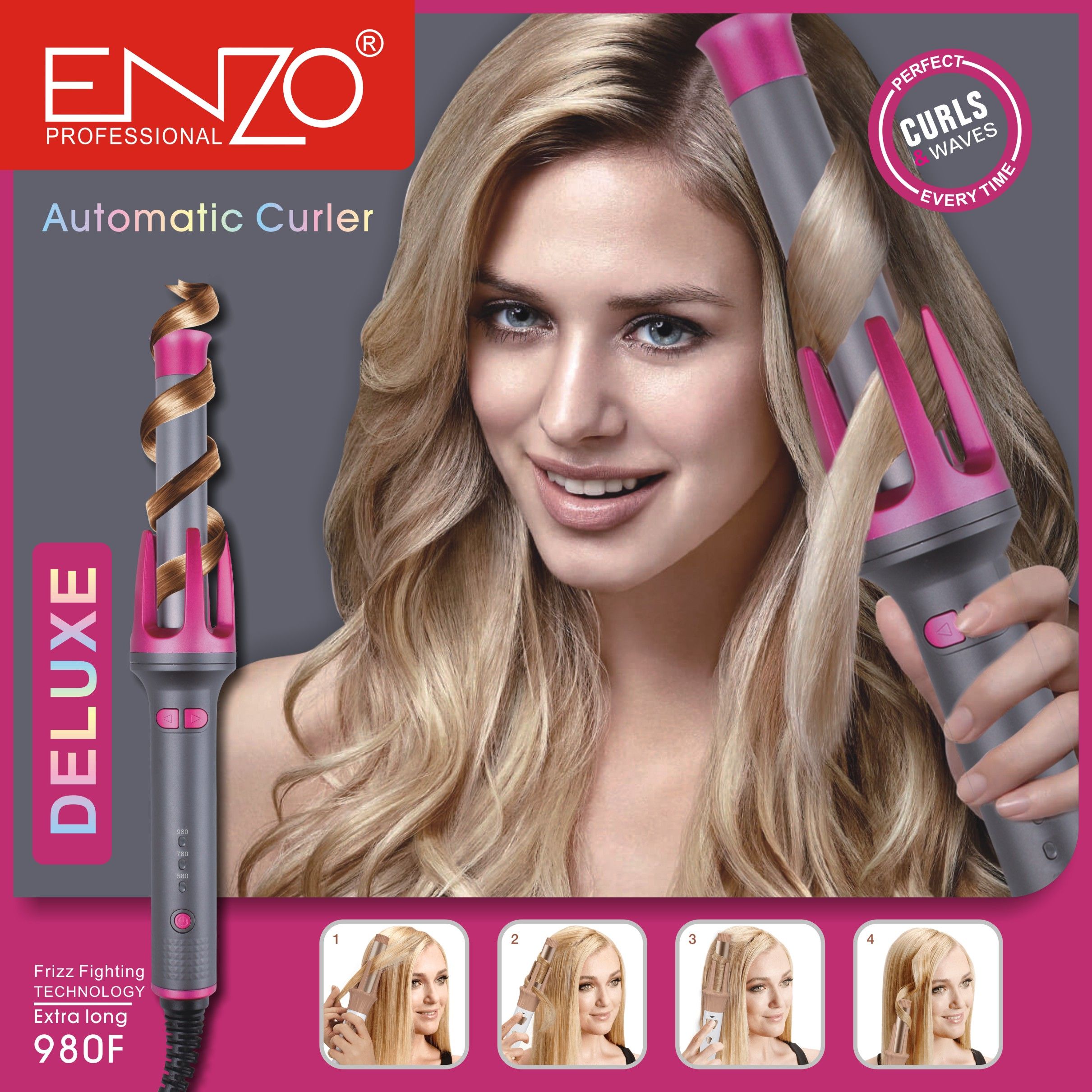 ENZO's automatic hair curler is a magic tool. It features an electric rotation that won't hurt lazy people. It has a ceramic electric curling rod for large curls