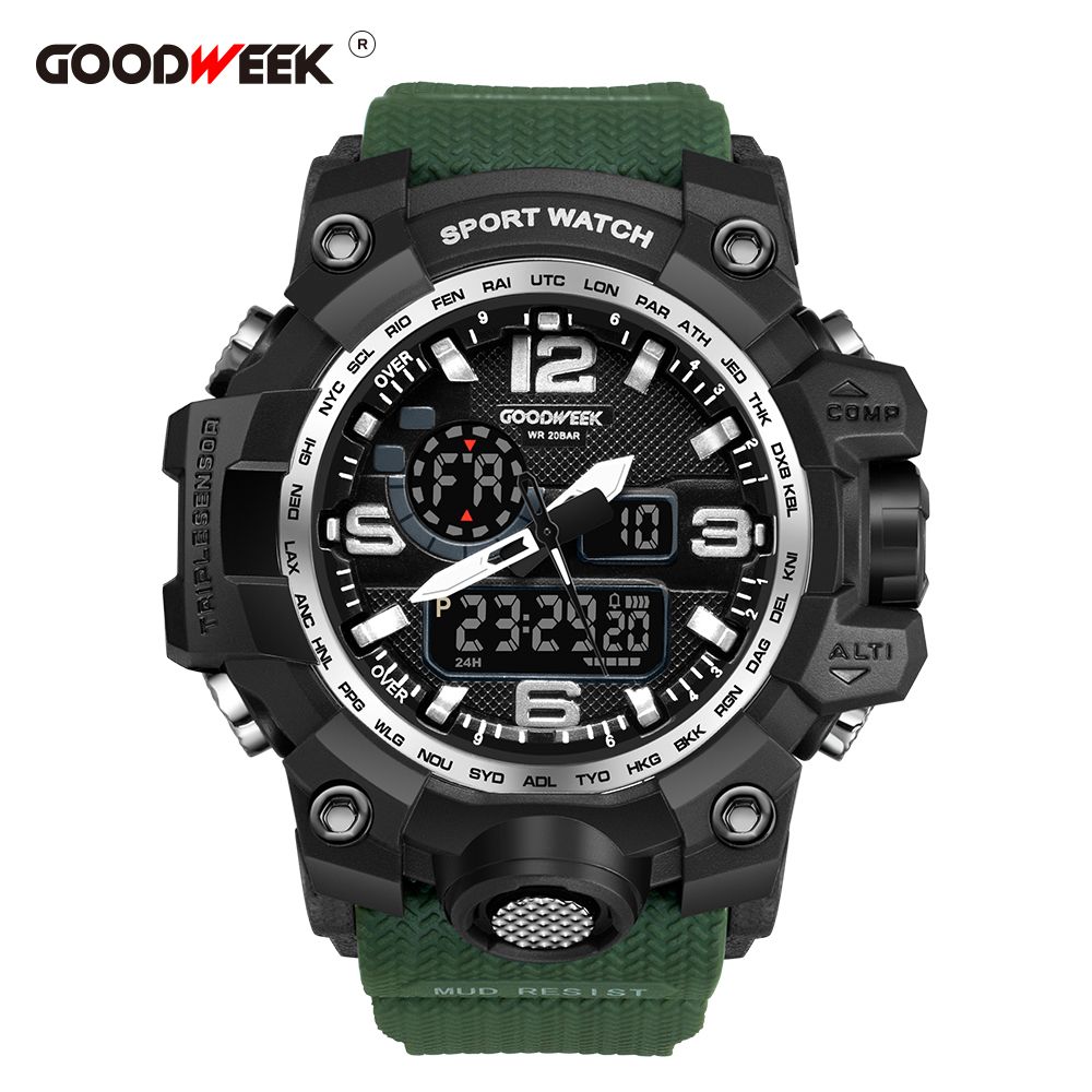 Goodweek Casio Style Men's Sports Watch Waterproof Dual Display Watch Stall Economy details Picture