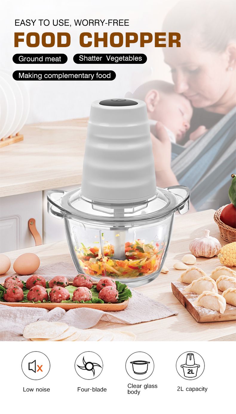 ENZO kitchen Multi-functional dumpling filling meat grinder, electric glass meat grinder, garlic puree cutter, and vegetable processor detail image 1