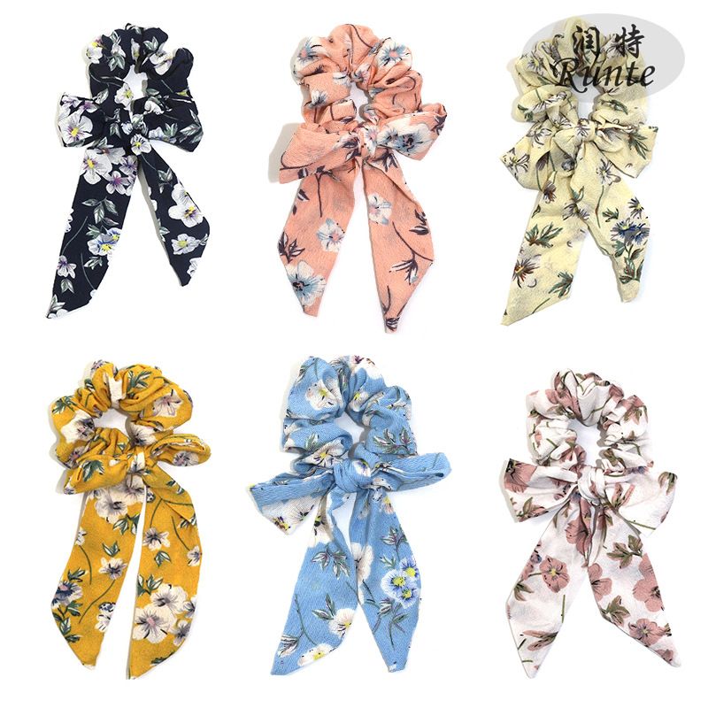 Cross-border new fashion printed bow ribbon hair ring headpiece ponytail large intestine elastic elastic band hair cord thumbnail