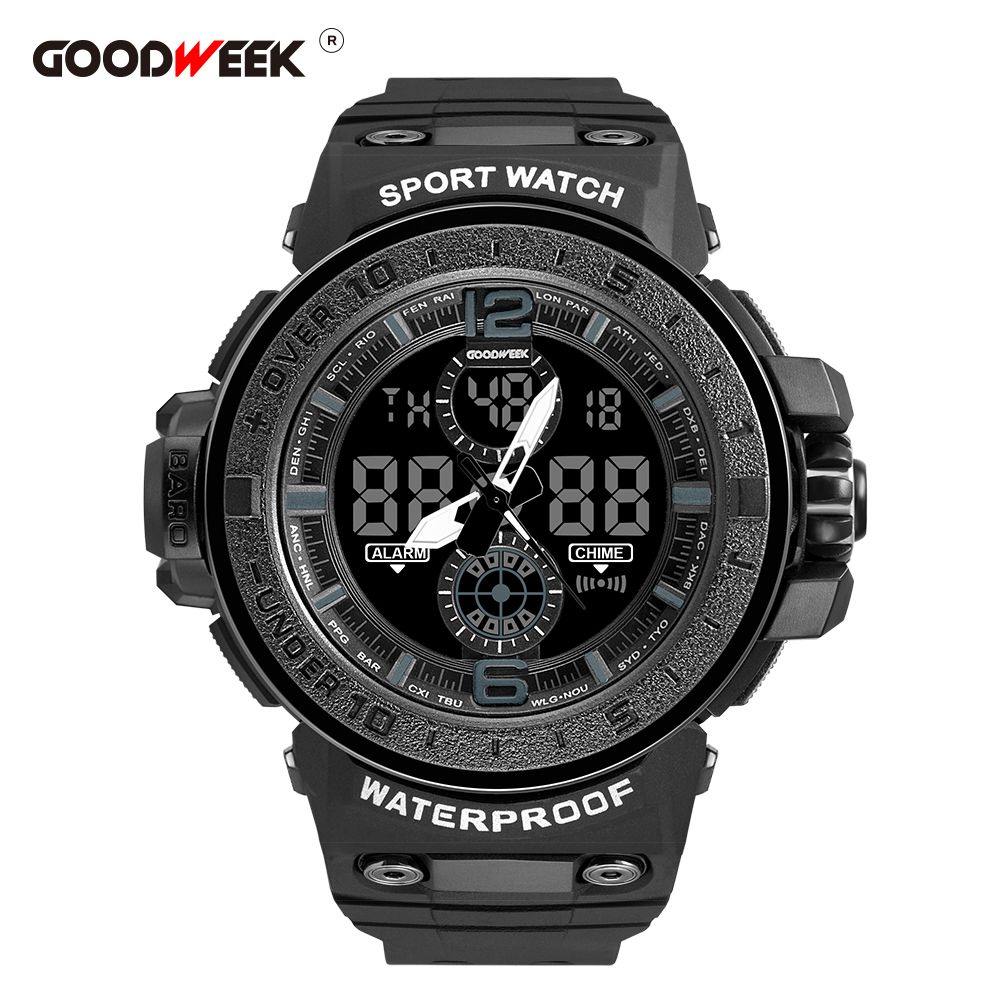 Goodweek Men's Sports Watch Waterproof Army Men's Watch Led Quartz Watch Specification drawing