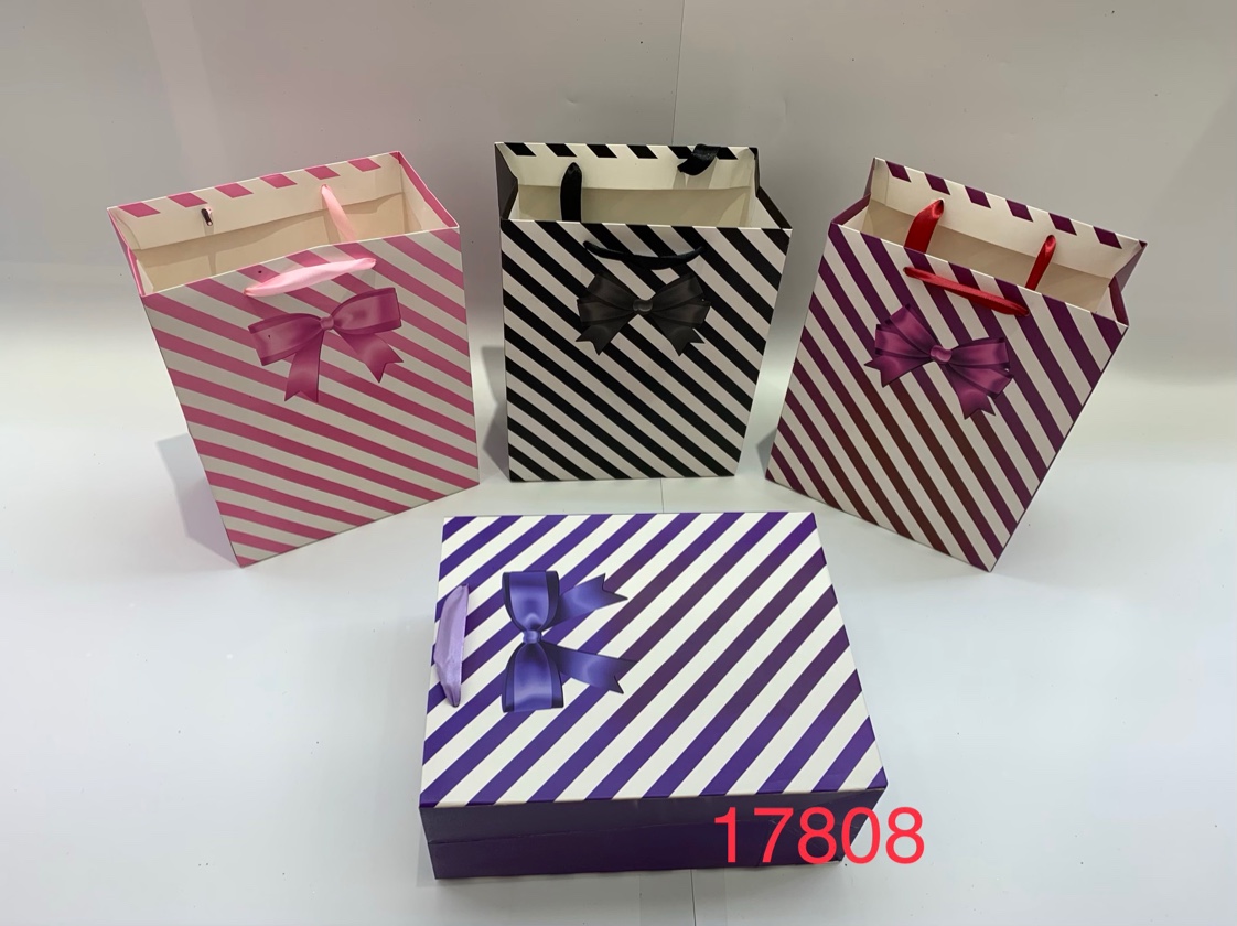 线条几何图案蝴蝶结礼品袋手提袋日常通用送礼